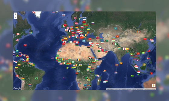 Country flags on the earth map
